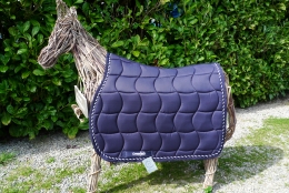PONY Schabracke dunkelblau, 2-farbige Zierkordel wei/dunkelblau, dunkelblaue Borde