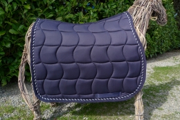 PONY Schabracke dunkelblau, 2-farbige Zierkordel wei/dunkelblau, dunkelblaue Borde