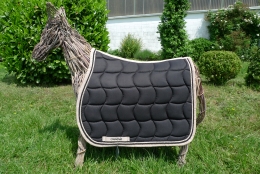 Schabracke schwarz, 2 Zierkordeln beige/schwarz, beige Borde