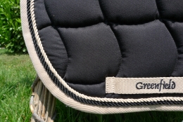 Schabracke schwarz, 2 Zierkordeln beige/schwarz, beige Borde