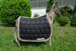 Schabracke schwarz, 2 Zierkordeln beige/schwarz, beige Borde