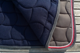 Schabracke grau, 2 Zierkordeln silber/rot, graue Borde