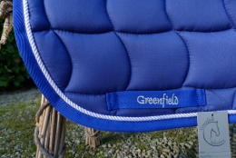 Schabracke royalblau, weie Zierkordel, royalblaue Borde