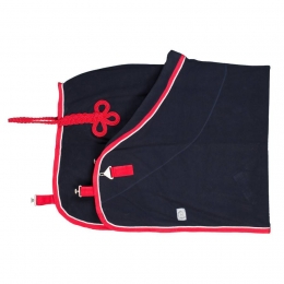 Fleecedecke PONY Blau mit 1 Zierkordel wei und Roter Borde