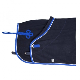 Fleecedecke PONY Blau mit 1 Zierkordel wei und Royalblauer Borde