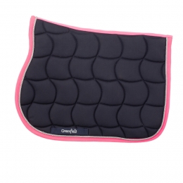PONY Schabracke dunkelblau, weie Zierkordel, Fuchsia Borde